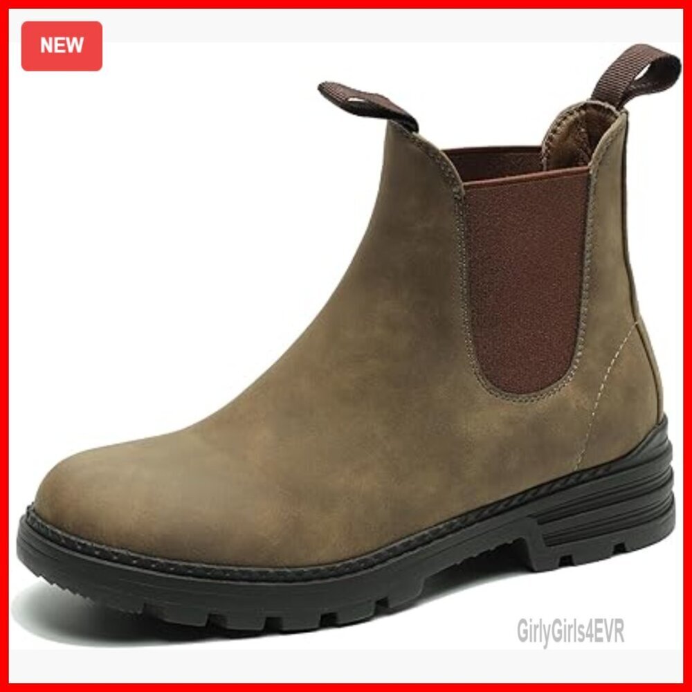 Leather Chelsea Hiking Boots, Waterproof Slip-On Ankle Boots for Women
